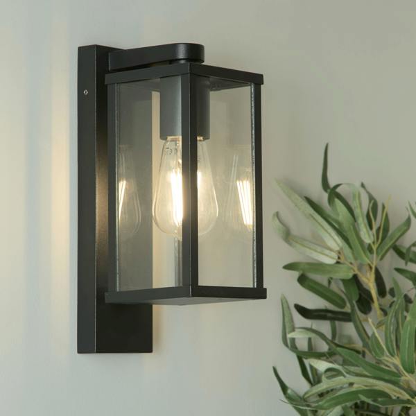 Black & Clear Glass Outdoor Wall Light