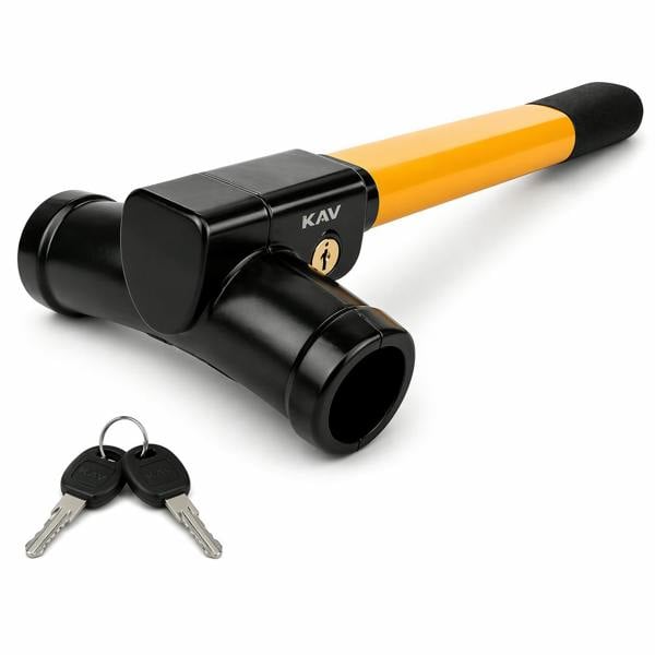 KAV Yellow T Bar Steering Wheel Lock High-Vis Anti Theft Car Van Caravan Security Lock with 2 Keys Heavy Duty Steel Crook Lock Universal Easy Install