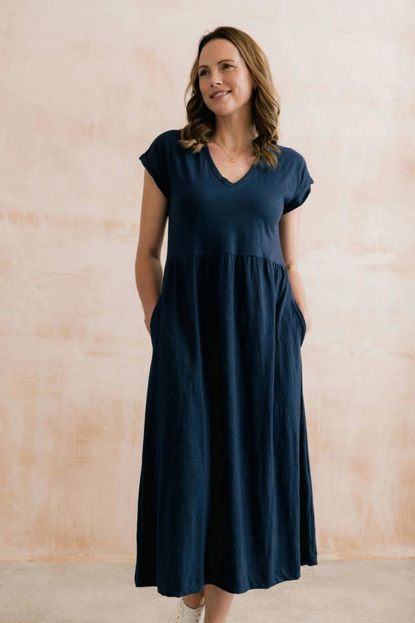 Shine Organic Cotton Jersey Dress Navy