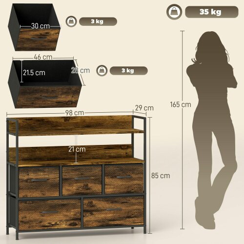 Wyld Haus Yoyota Fabric And Wood Rustic Brown 5 Drawer Rustic Storage Chest