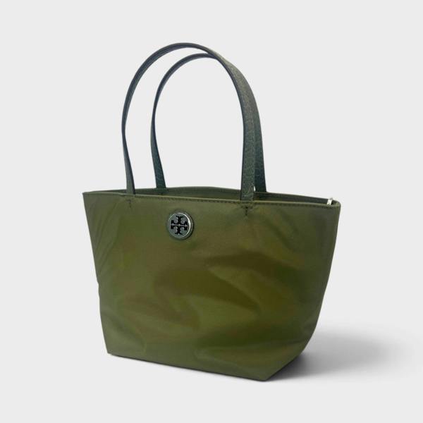 Tory Burch Nylon Mixed Materials Mini Tote Bag Green Khaki
