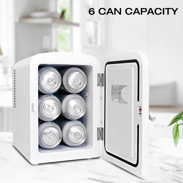 Koolatron 4L Mini Fridge For Bedrooms 6 Can Table Top 12V Portable Cooler Skincare White