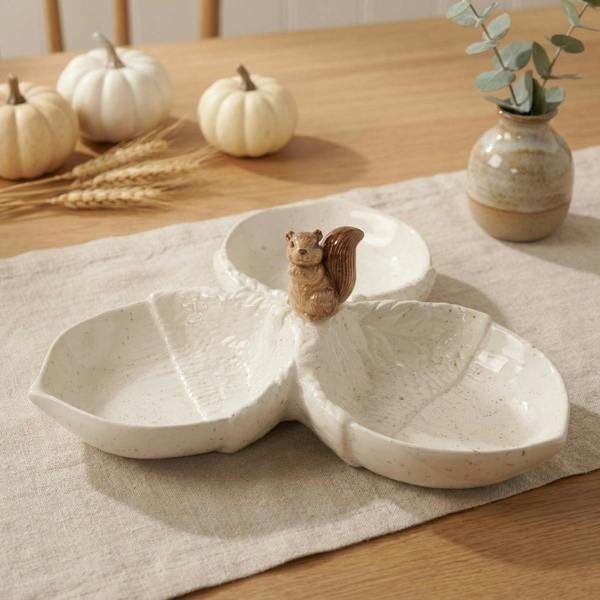 Garden Greatness Harvest Sculpted Squirrel Multi Acorn Serving Plate