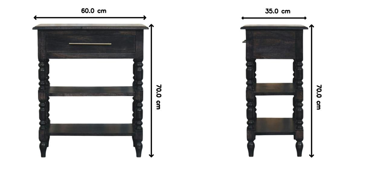 Artisan Furniture Solid Wood Heritage Turned-Leg Side Table, 1 Drawer & 2 Open Slots, Dark Brown