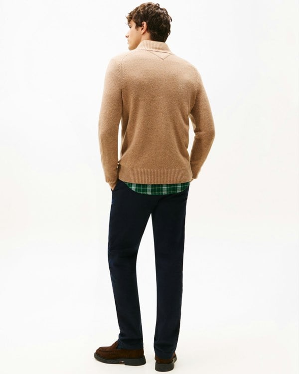 Tommy Hilfiger Lambswool Half-Zip Mock Neck Mens Jumper - Safari Canvas Heather