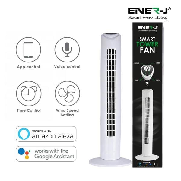 ENER-J 32" Smart Wi-Fi Tower Fan | App & Voice Control Compatible with Alexa & Google Home | White
