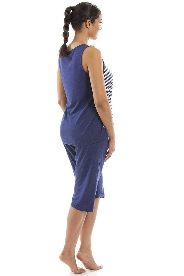 Womens Lightweight Striped Capri Bottom Pyjama Set 