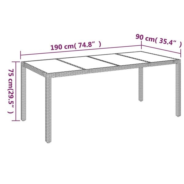 Berkfield Garden Table with Glass Top Grey 190x90x75 cm Poly Rattan