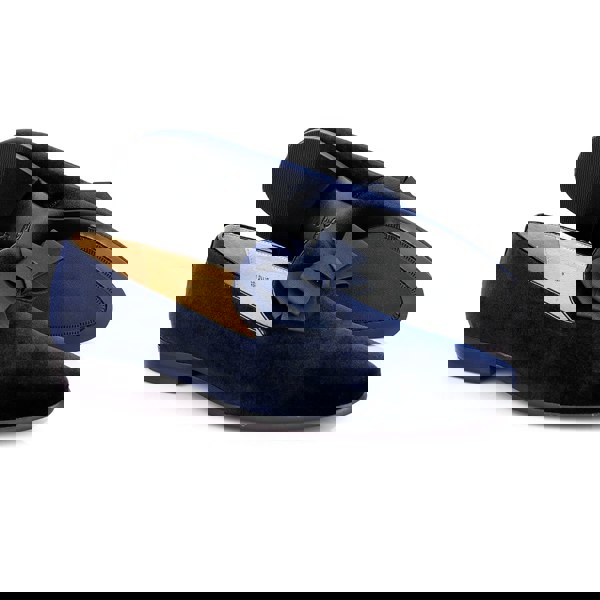 David WeJ Blue Leather Velvet Bow Tie Loafers