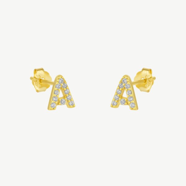 Spero London Initial Letter Stud Earrings Sterling Silver in 18K Gold Plated - Pair