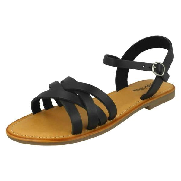 Leather Collection Ladies Leather Collection Flat Strappy Sandals F00196