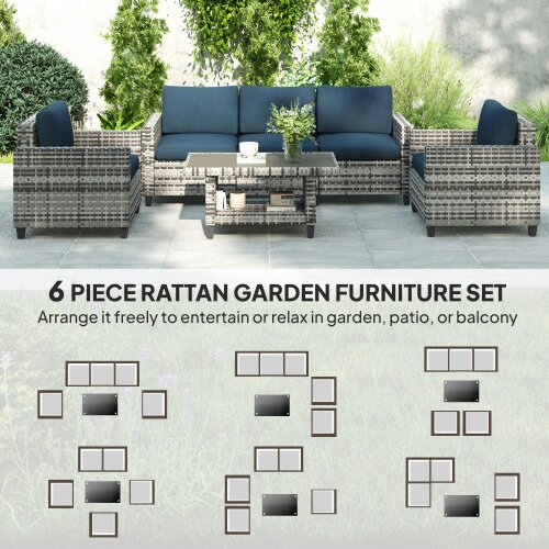 Wyld Haus Sacoel Navy Blue and Grey Rattan 5 Seater Outdoor Sofa Set