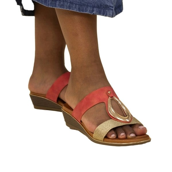 Lunar Womens/Ladies Porto Wedge Heel Sandals - Coral