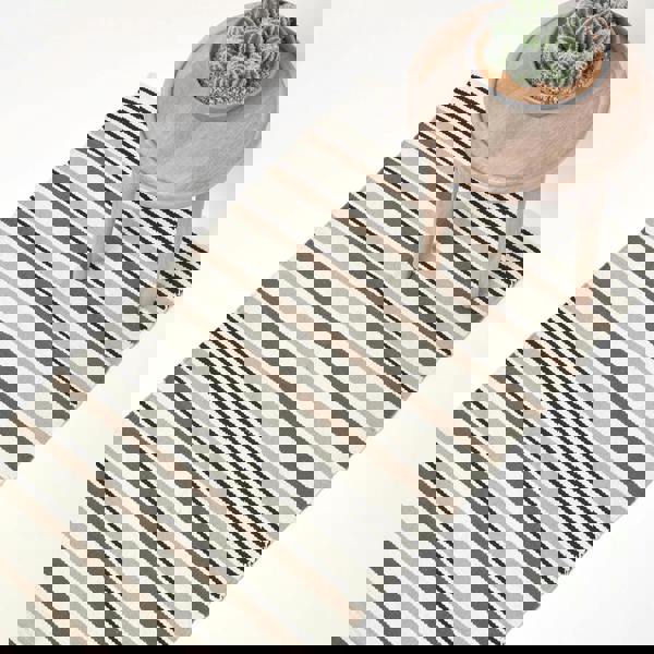 HOMESCAPES Striped Cotton Modern Rug Scandinavian Style