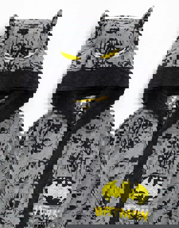 DC Comics Boys Grey Stylised Batman All-Over Print Logo Body & 3D Hood Bathrobe