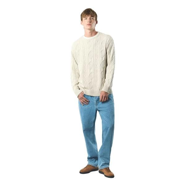 Pretty Green Mens Marylebone Cable Knit Long-Sleeved Sweater Top - Grey - 