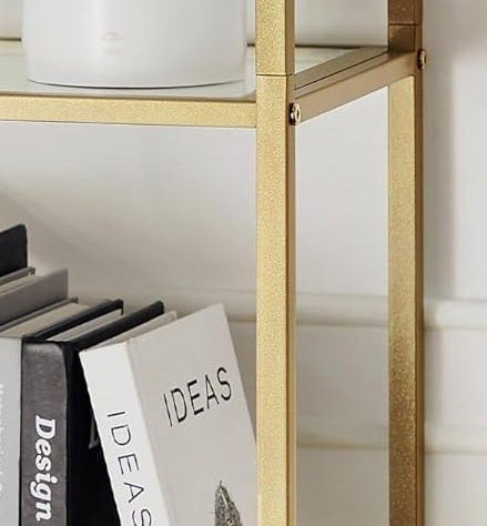 Modcraft 5-Tier Tempered Glass Shelf Unit, Arched Display Rack, Metallic Gold Frame 183.5 cm