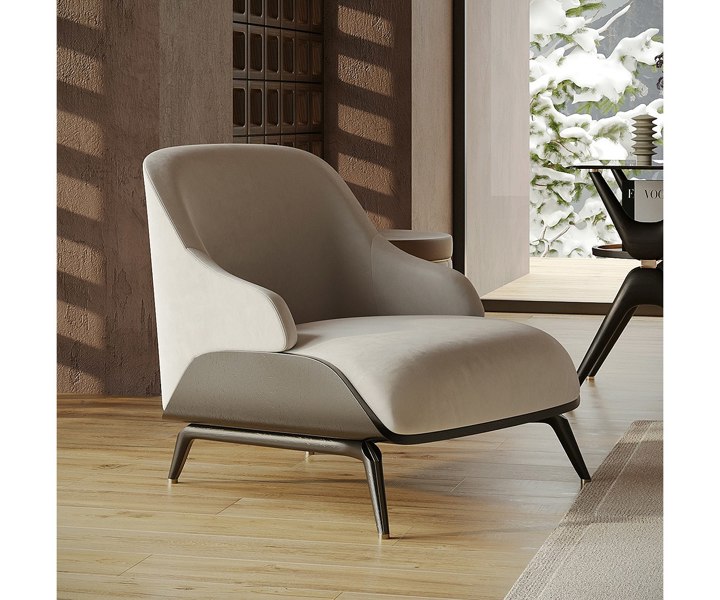 Refined Brigid Armchair showcasing brushed brass details and ergonomic comfort.