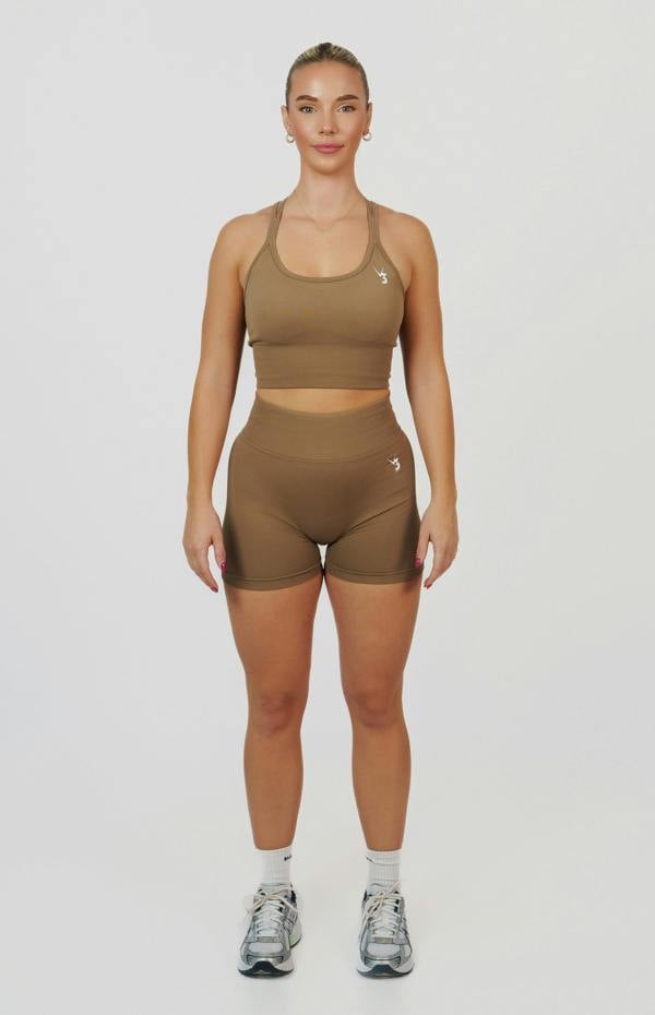V3 Apparel Form Seamless Scrunch Shorts & Sports Bra Set - Cocoa Beige