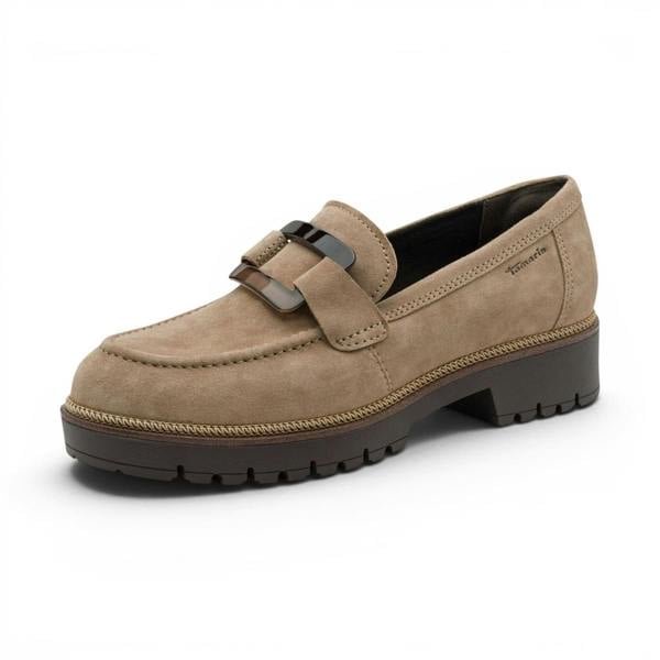 Tamaris Women's Beige Suede Leather Loafer Casual Shoes - 24722-43