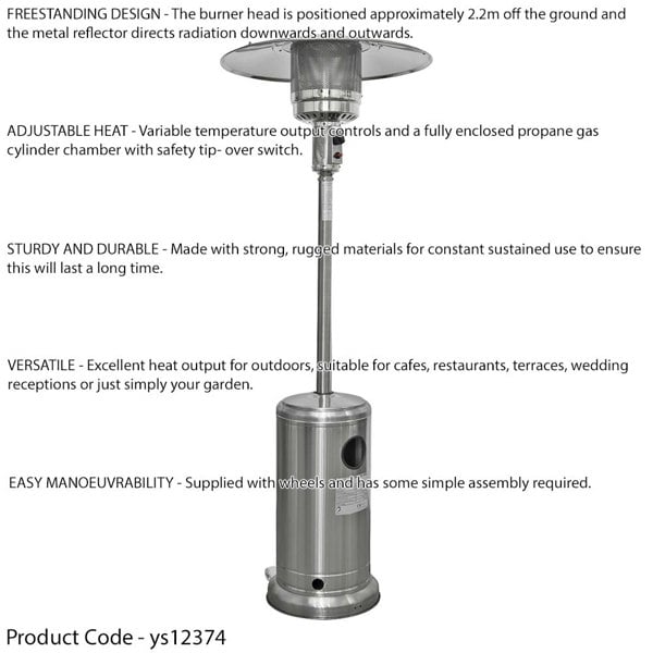 13kW Steel Propane Gas Tower Patio Heater - Outdoor Garden Dining Radiator Set - LoopsDirect