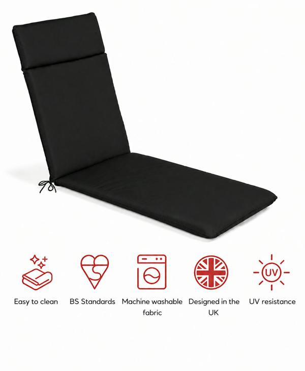 SP Range Lounger Pad Garden Cushion Black The Garden Furniture Shop