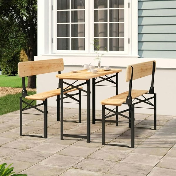 Berkfield 3 Piece Folding Beer Table Set Solid Wood Fir
