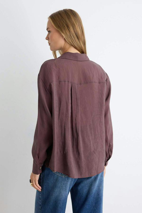 WOVCOR Relaxed Fit Long Sleeve Shirt with Tie Detail