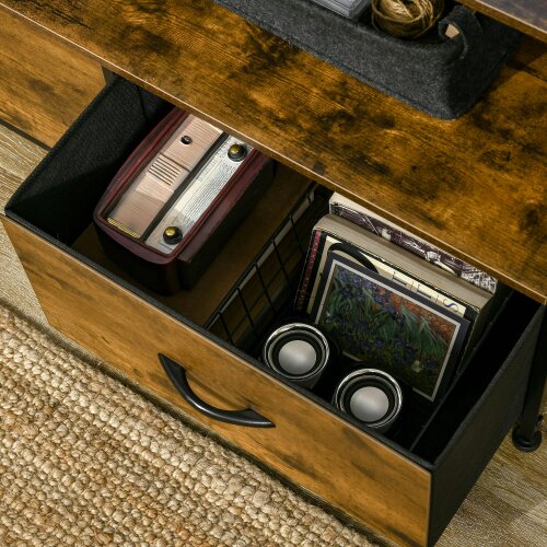 Wyld Haus Elsuve Metal And Fabric Rustic Brown 3 Drawer Storage Chest With Display Shelf