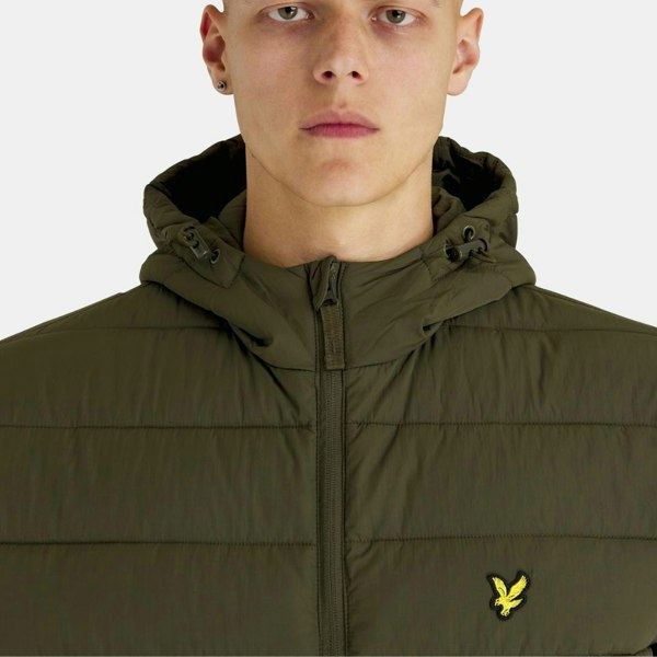 Lyle & Scott Branded Hooded Puffer Jacket - Olive Green