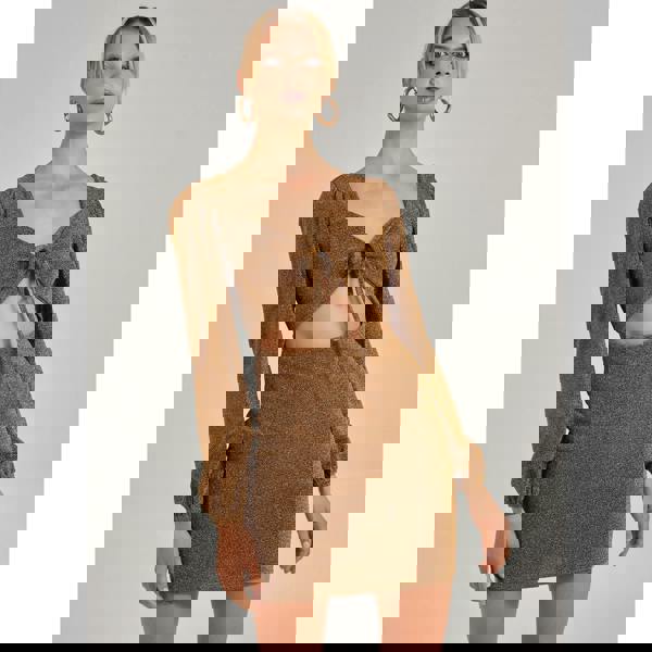 Pink Vanilla Glitter Puff Sleeve Cut Out Dress