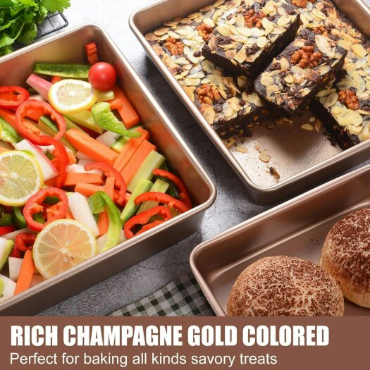 Dyzi 3 Piece Non-Stick Deep Baking Tray Set Carbon Steel Rose Gold