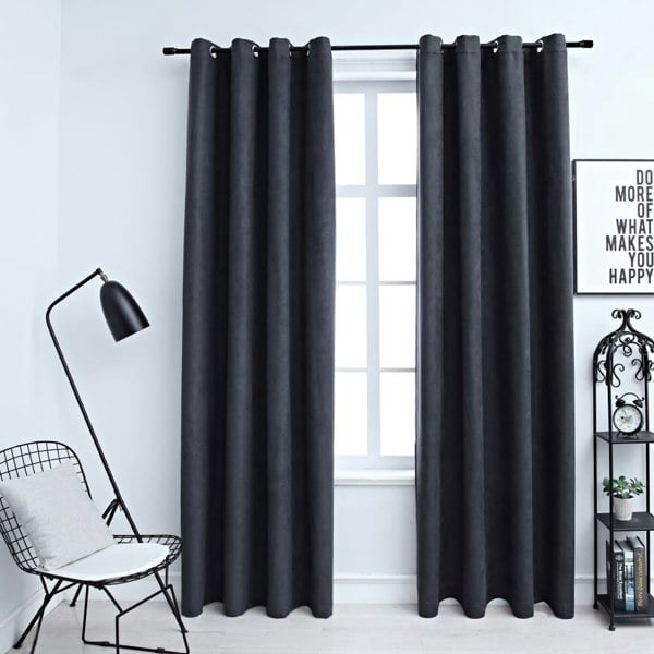 Berkfield Blackout Curtains with Metal Rings 2 pcs Anthracite 140x175 cm