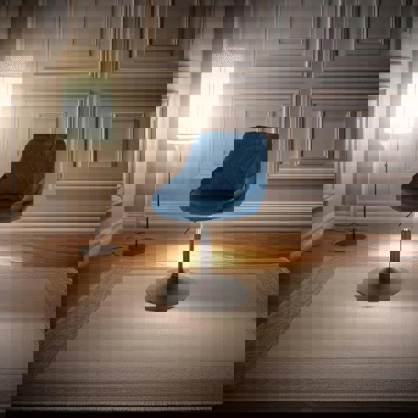 Modcraft Set of 2 Blue Velvet Swivel Bar Stools – Adjustable Dining Chairs with Backrest for Kitchen