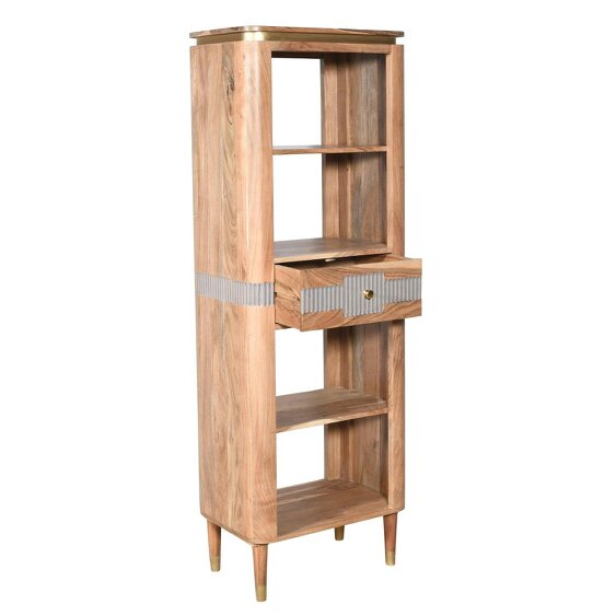 Wyld Haus Idaho Acacia Mango Wood and Brass Slim Bookcase with 1 Drawer