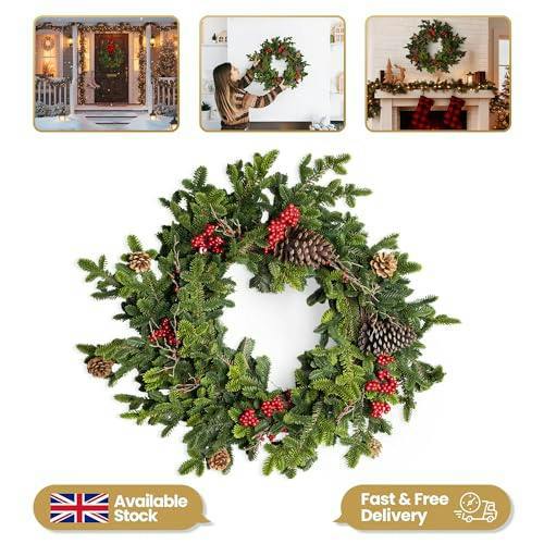 80cm Green Fir Christmas Wreath with Berries and Pine Cones for Door or Indoor Display image 3