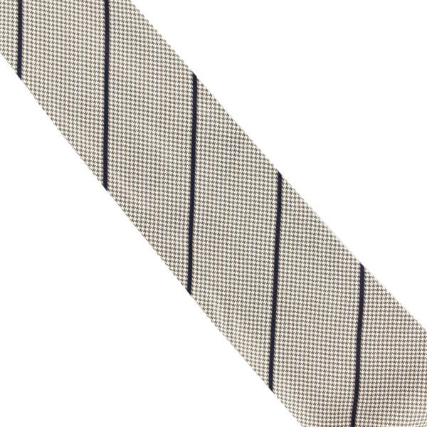 Dunhill fine houndstooth and stripe patterned silk tie beige white navy