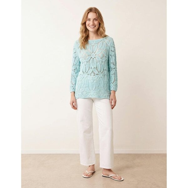 Blue Vanilla Flower Crochet Long Sleeve Top