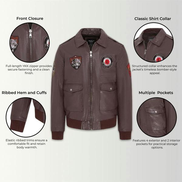 Infinity Leather Men’s Leather Bomber G-1 Aviator Collar Jacket  - Maverick