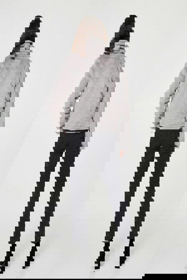 Silver | Faux Fur Long Sleeve Cropped Jacket