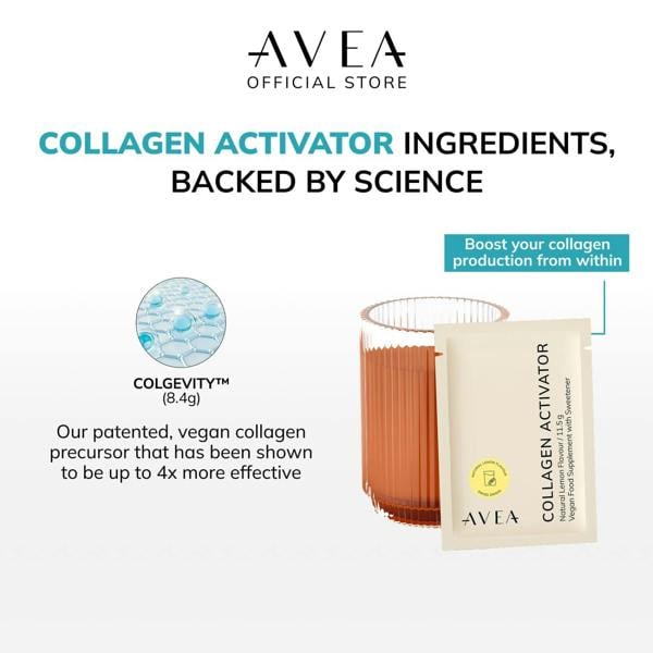 AVEA Collagen Activator - Lemon 30 Powder Sachets - 8400mg Colgevity™ - 4x More Effective Than Regular Collagen - Youthful Skin, Hair & Nails - Vegan Friendly