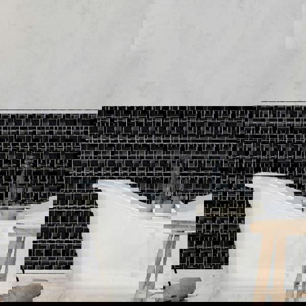 WT1589 - Glossy Black Porcelain Mosaic Wall Tile Sticker Set - 15 x 15 cm (6 x 6 in) - 24 pcs