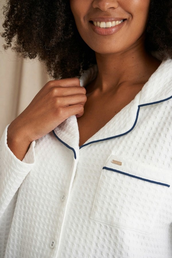 Pretty You London Women's Luxury Suite Waffle Long Pyjama Set in White