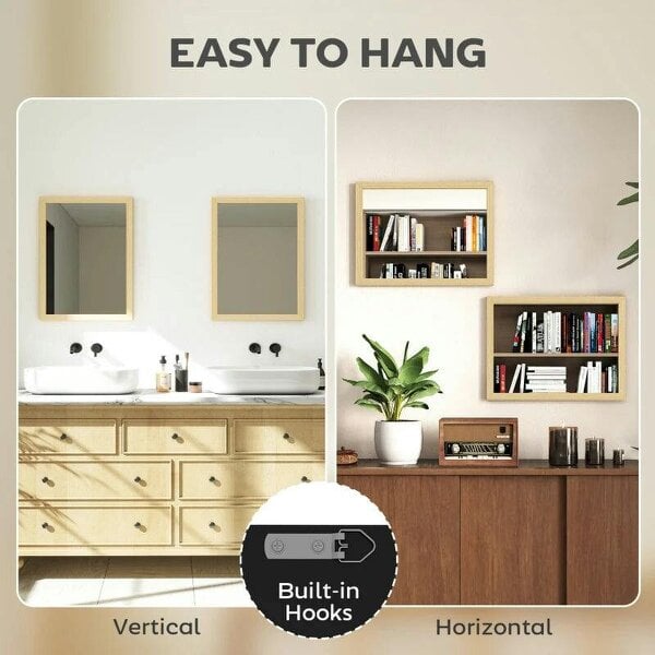 Bobobiy Wall Bathroom Mirror, 30 x 40 cm Wall-Mounted Mirror for Living Room, Bedroom, Hallway, Set of 2, Natural