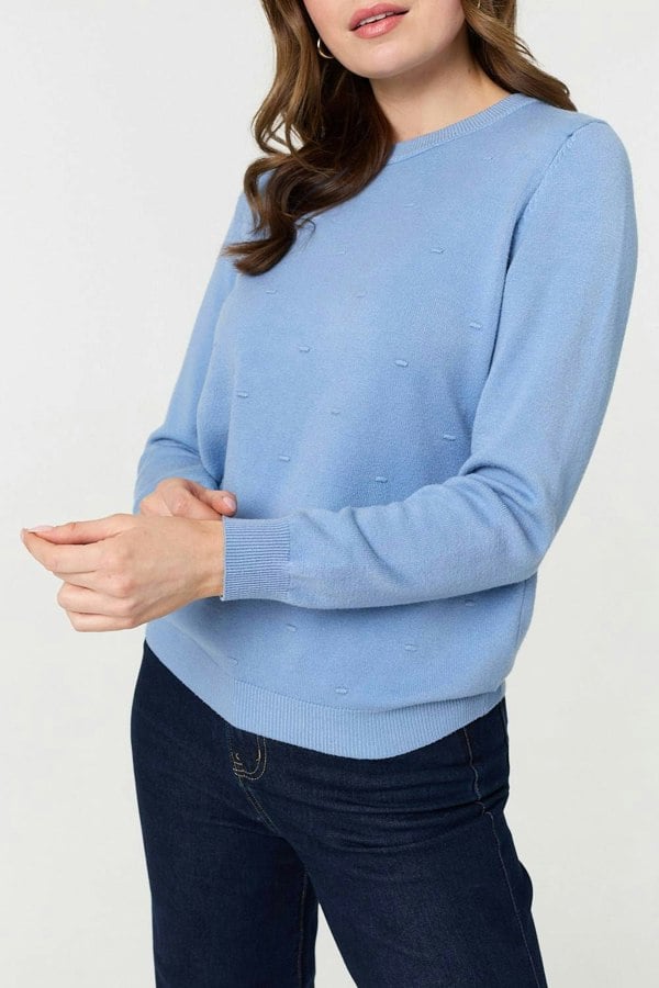 Blue | Textured  Soft Knit Long Sleeve Jumper
