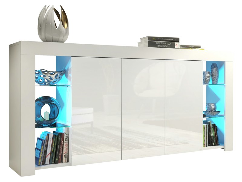 Mex Furniture Exclusive 164cm High Gloss White Sideboard TV Cabinet & Free LED Lights Modern Design