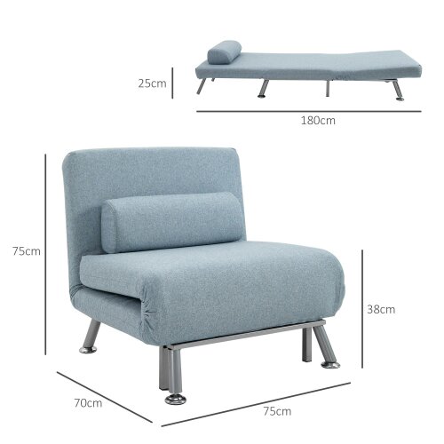Wyld Haus Varael Linen Sky Blue 3 In One Convertible Chair Bed With Adjustable Backrest And Pillow