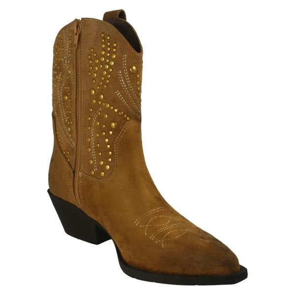 Spot On Ladies Spot On Stud Detailed Small Heel Zip Ankle Cowboy Boots F51257