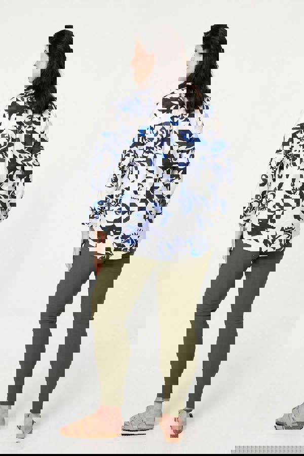 Blue | Curve Printed Long Sleeve Blouse