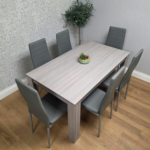 Kosy Koala Modern Dining Table Set With 6 Grey Faux Leather Chairs Dining Room Furniture